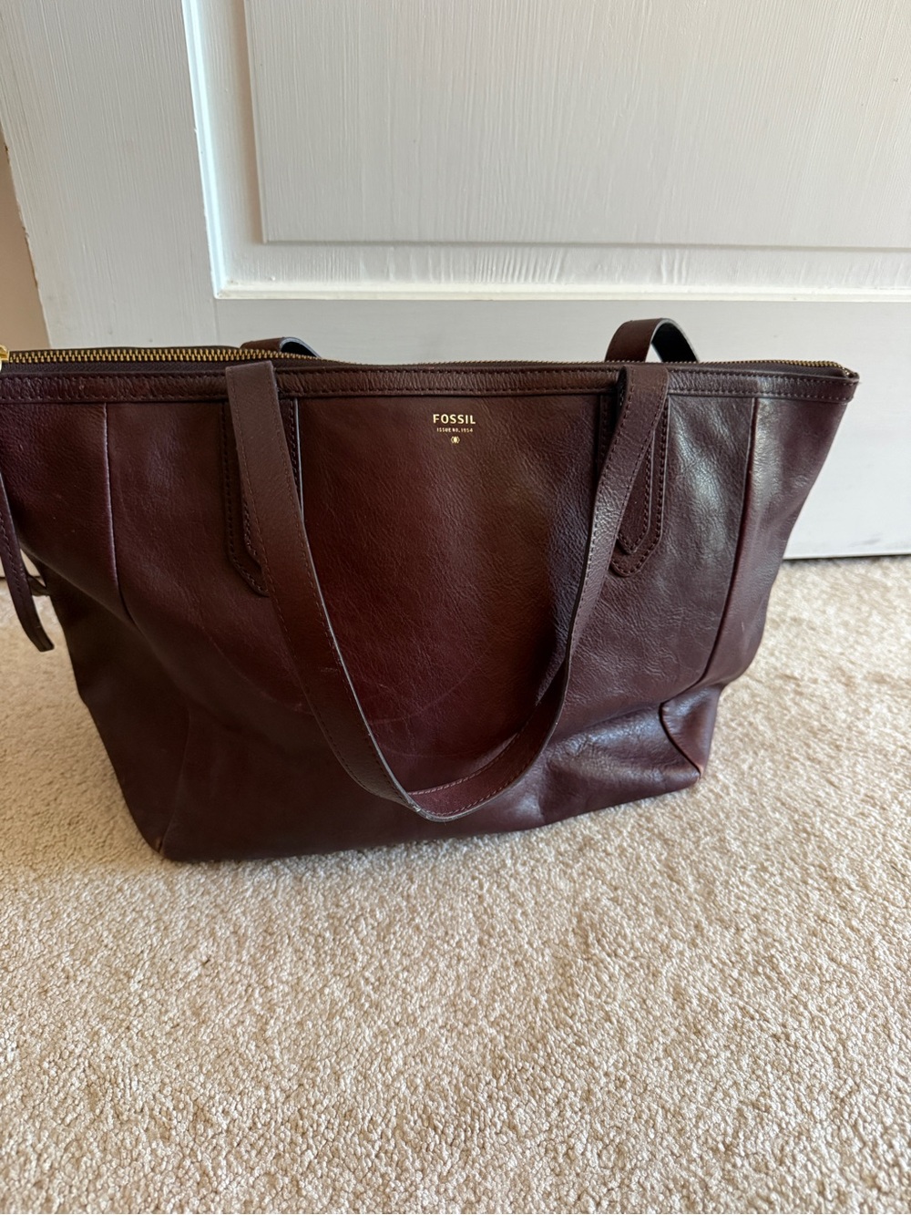 Fossil Men’s Leather Laptop Tote in Mahogany Brown